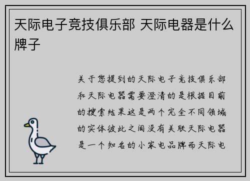 天际电子竞技俱乐部 天际电器是什么牌子